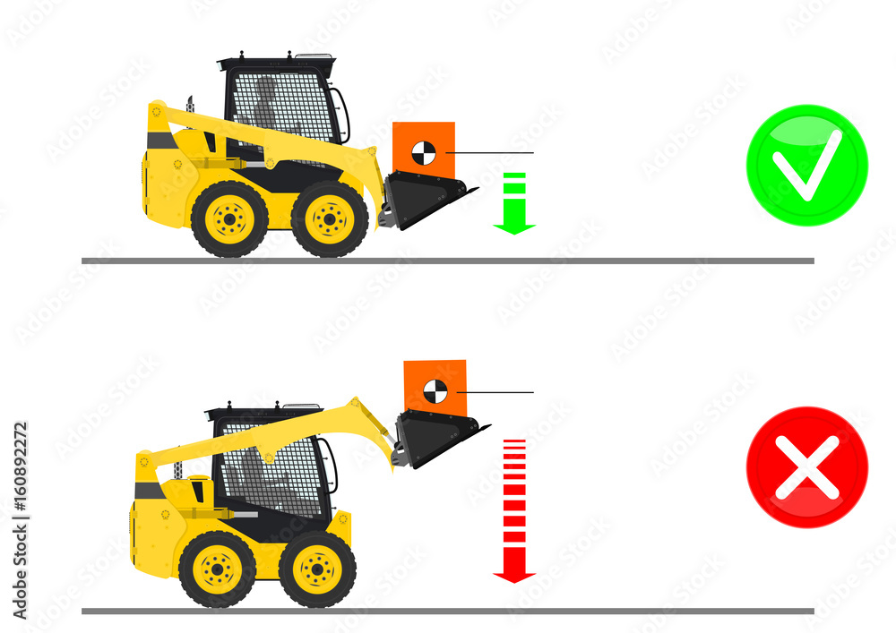 Vecteur Stock Skid steer loader safety tips. Driving forward with a a