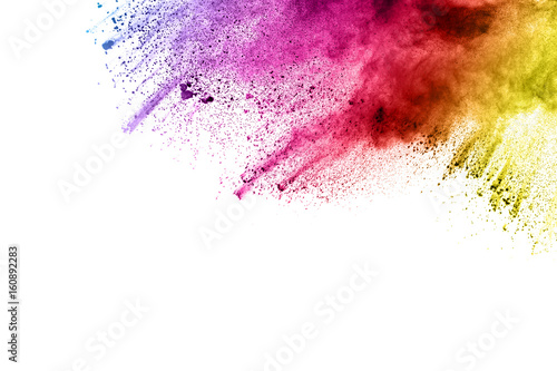 Color powder explosion on white background.