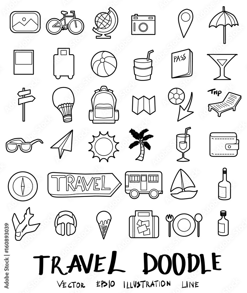 Travel Doodle line icon vector set eps10 Travel Doodle line icon vector set eps10