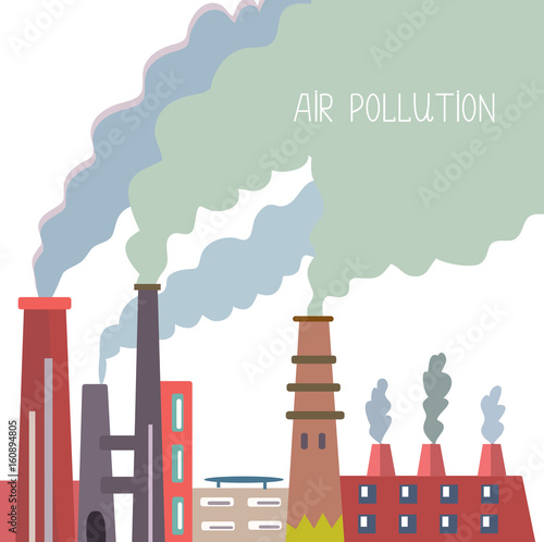 Air pollution background with pipes and smoke