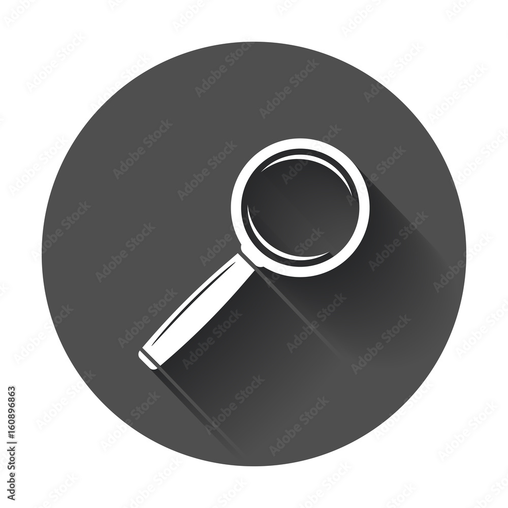 Loupe icon vector. Magnifier in flat style. Search sign concept with long shadow. Loupe icon vector. Magnifier in flat style. Search sign concept with long shadow.
