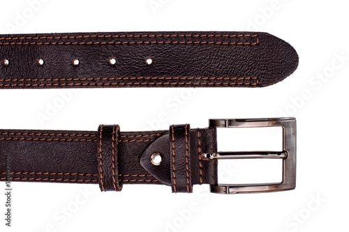 Fashionable men's brown belt isolated on white background