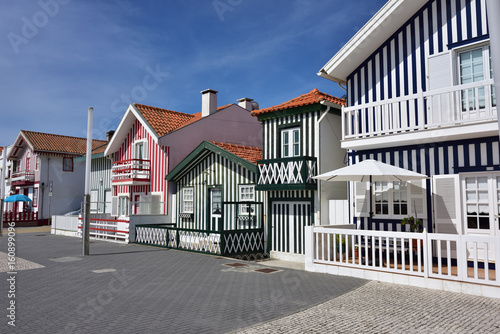 Striped colored houses, Costa Nova, Beira Litoral, Portugal, Europe