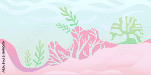 Seamless unending background for arcade game or animation. Underwater world with seaweed and coral. Vector illustration, parallax ready.