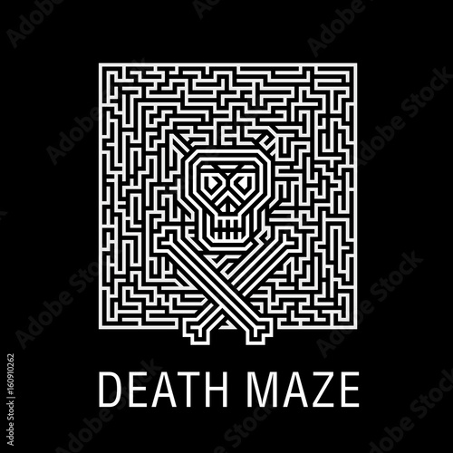 Skull and bones in a horrible deadly labyrinth - Creative logo, vector sign concept illustration. Layout T-shirts, prints, posters  for Halloween, zombie party, quests or a music concert with skulls