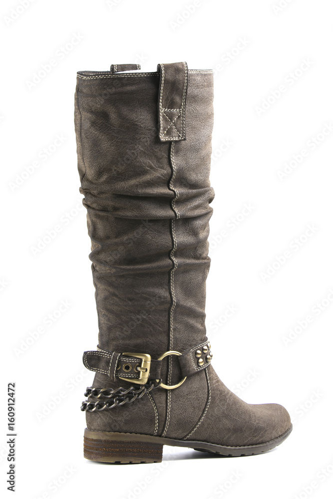 Brown Boot on White Background, Isolated Product, Top View, Studio.