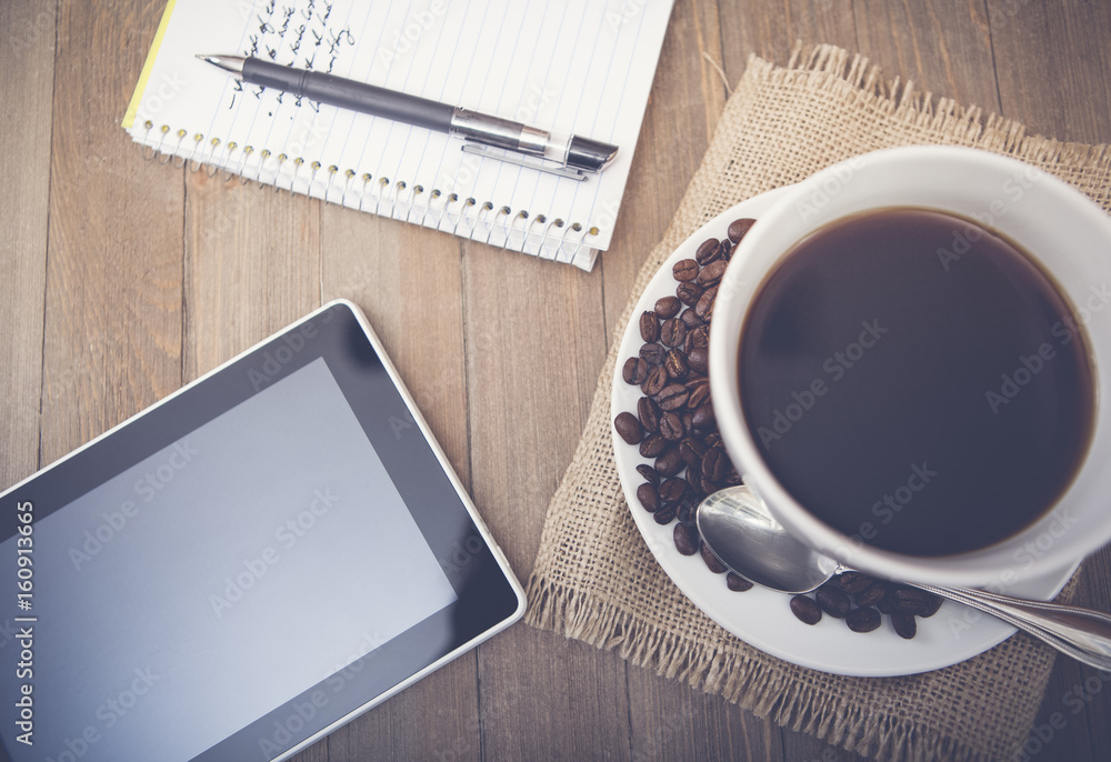 Coffee, notes and tablet Coffee, notes and tablet