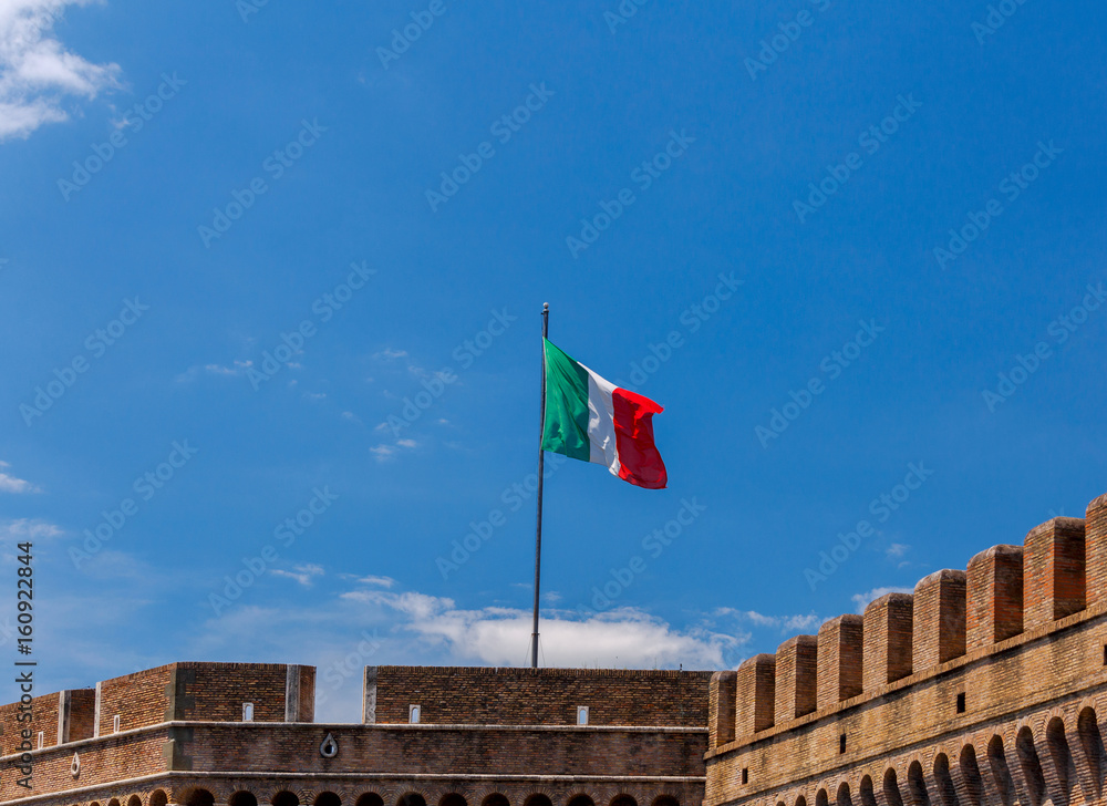 Rome. The Italian flag on the tower.