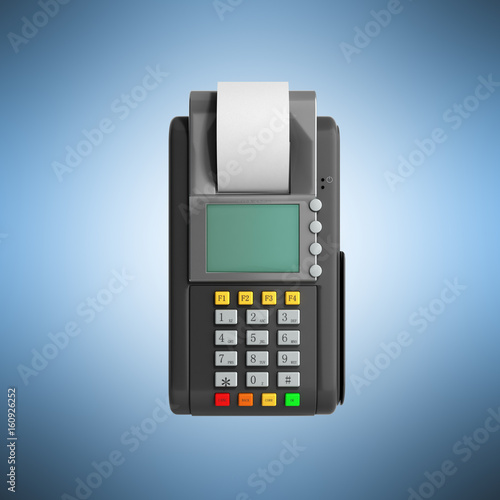 Credit Card trminal Machine 3D rendering on blue photo