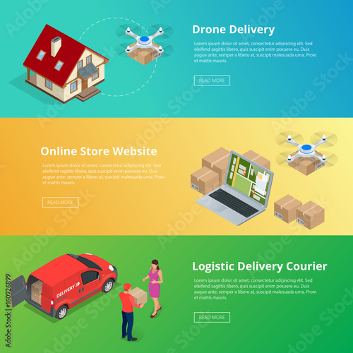 Isometric Drone Fast Delivery of goods in the city. Technological shipment innovation concept. Autonomous logistics.