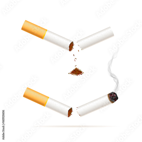 Broken realistic cigarette. Quit smoking conception illustration.