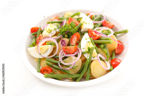 vegetable salad with potato,egg,bean and tomato