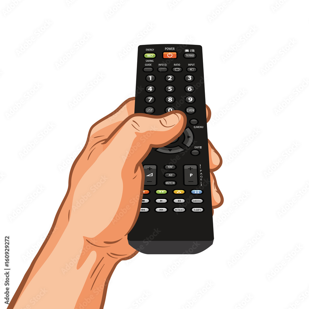 TV remote control holding in hand. Vector illustration TV remote control holding in hand. Vector illustration