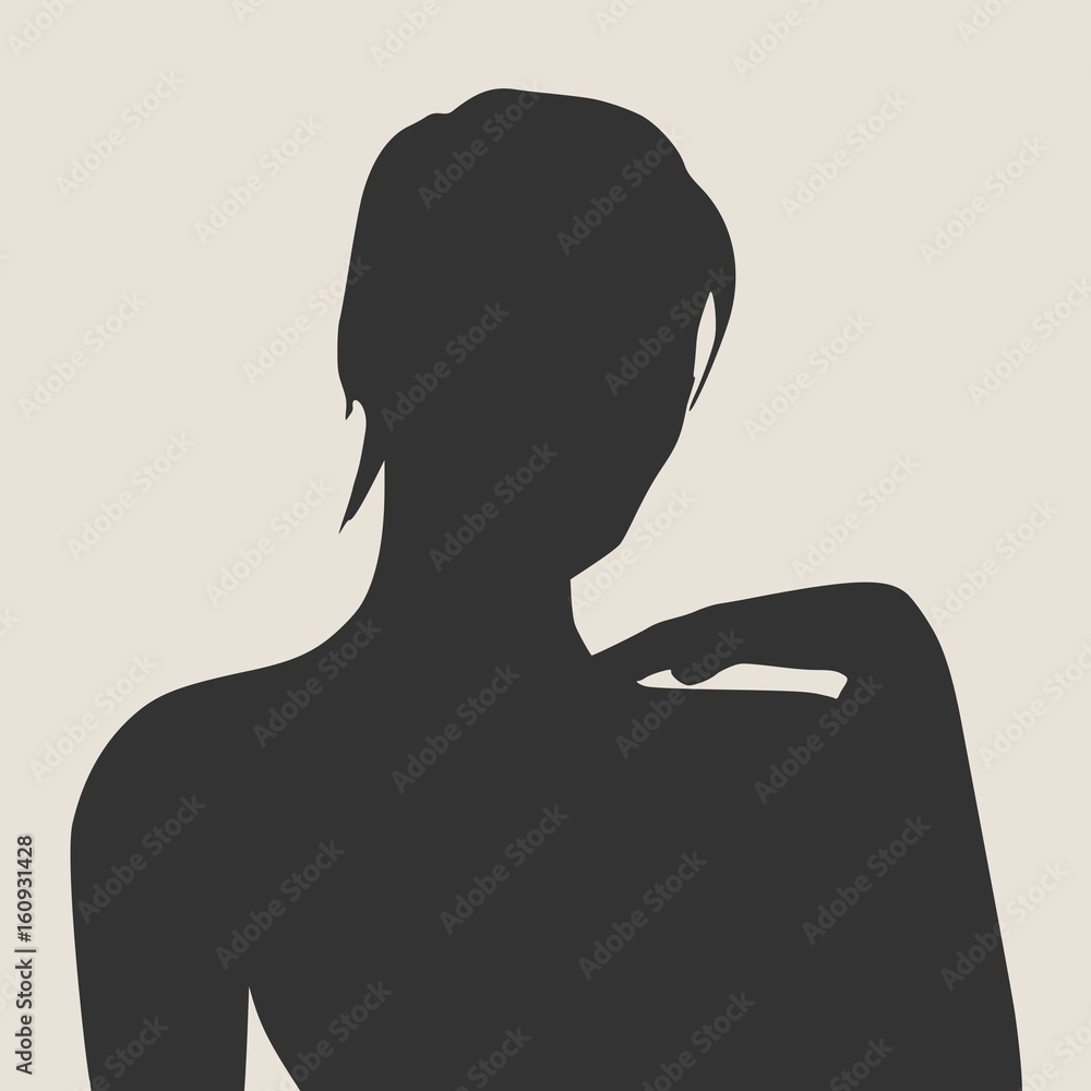 Confused woman raising her hand to face. Sexy lady silhouette. Fashion mannequin. Short hair. Vector Illustration. Mockup for lettering