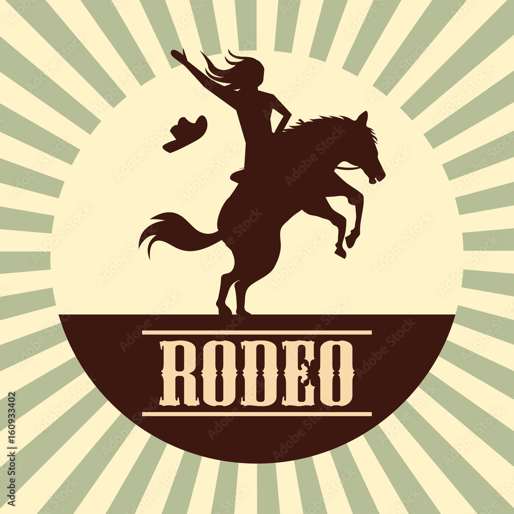 rodeo poster with cowgirl silhouette riding on wild horse and bull. vector illustration rodeo poster with cowgirl silhouette riding on wild horse and bull. vector illustration