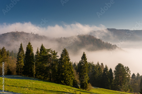 Fototapeta Naklejka Na Ścianę i Meble -  Morning panorama of Pieniny and Beskidy mountains, Poland landscape