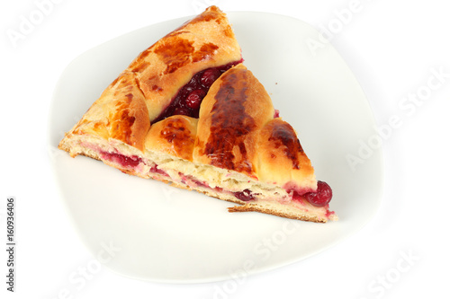 cake with blackberry on plate isolated on white background