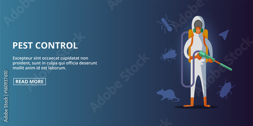 Pest control banner horizontal, cartoon style