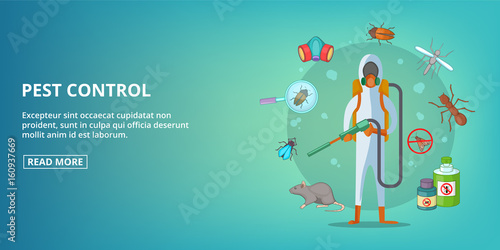 Pest control banner horizontal, cartoon style