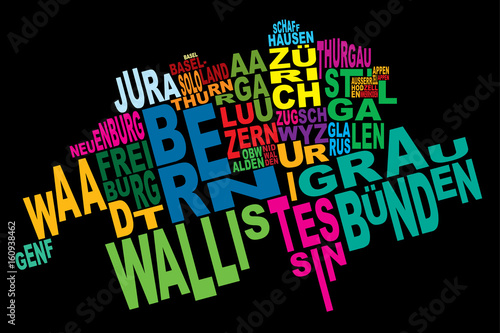 Cantons of Switzerland word cloud black photo