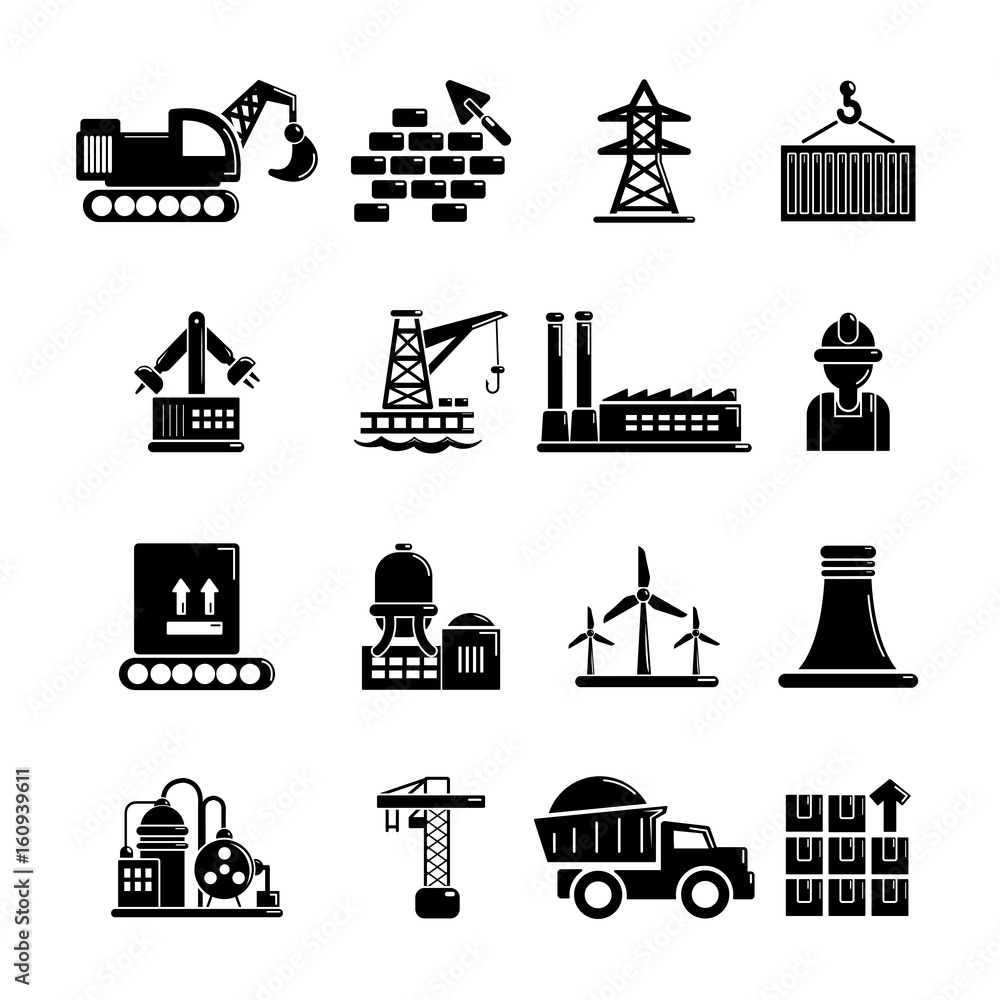 Industry icons set, simple style
