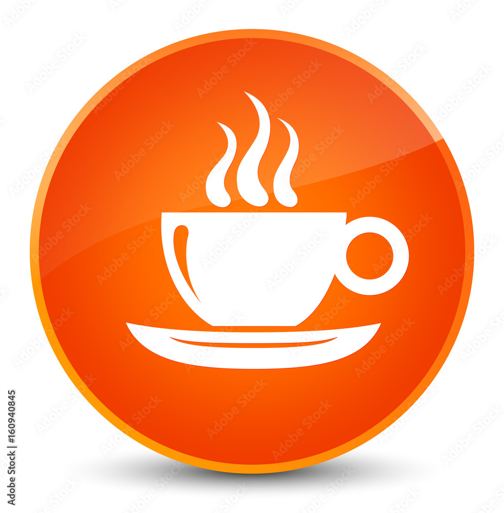 Coffee cup icon elegant orange round button Coffee cup icon elegant orange round button