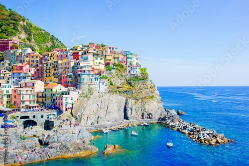 Beautiful view of the amazing village of Manarola in the Cinque Terre reserve. Liguria region of Italy.