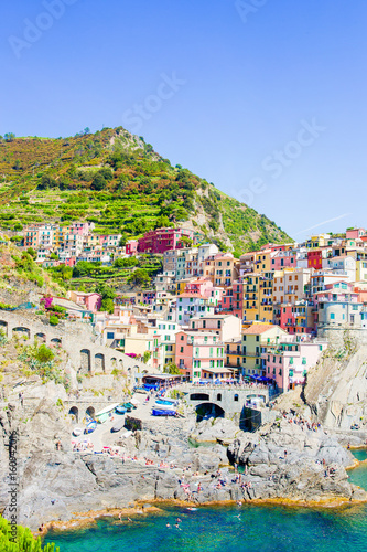 Amazing view of the beautiful and cozy village of Manarola in the Cinque Terre Reserve. Liguria region of Italy.