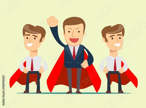 Super business team - Illustration of super leader and super businessmen in red capes. Stock flat vector .