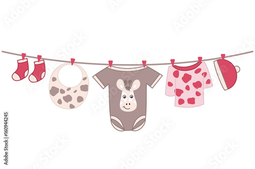 Vector Baby Clothes. Baby Shower Vector Illustration.