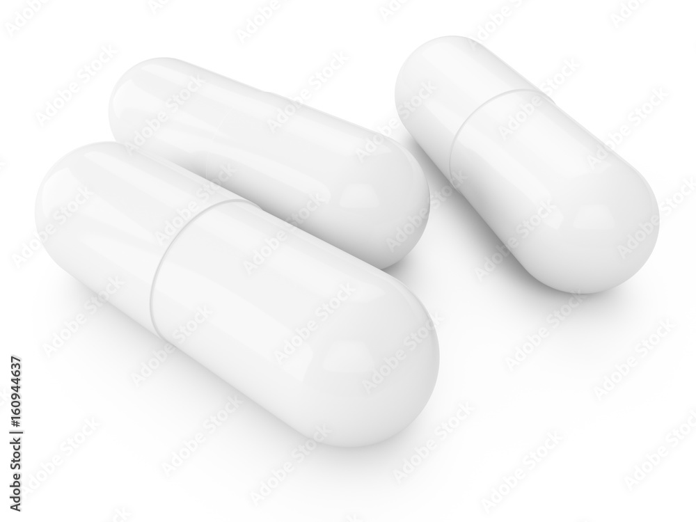 3D rendering Capsule pills isolated on white 3D rendering Capsule pills isolated on white