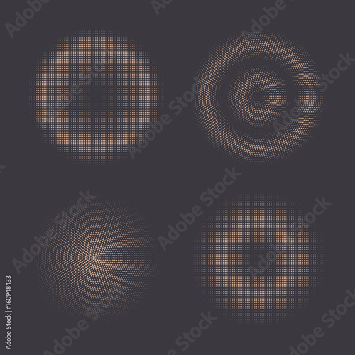 Set of halftone circles, halftone dot pattern, abstract elements. Vector illustration.