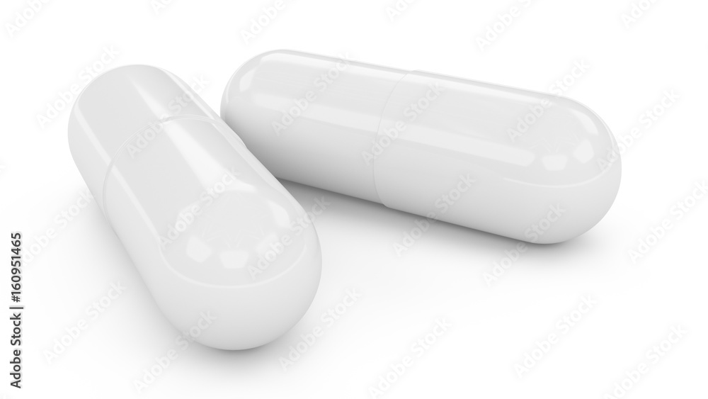3D rendering Capsule pills isolated on white 3D rendering Capsule pills isolated on white