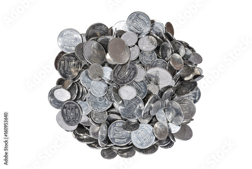 Heap of steel Ukrainian coins