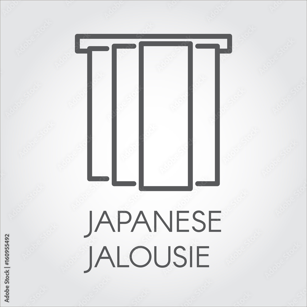 Simple line icon of Japanese jalousie. Label for home and office interior design concept, shop catalog, online shops and other projects. Logo in outline style. Vector label on a gray background Simple line icon of Japanese jalousie. Label for home and office interior design concept, shop catalog, online shops and other projects. Logo in outline style. Vector label on a gray background