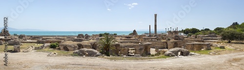 panoramic view to old ruin and column of Carthage in Tunisia
