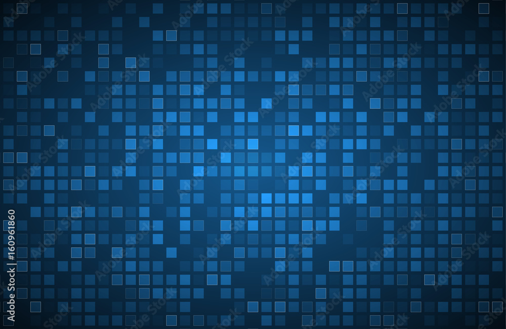 Blue abstract background with transparent squares, vector illustration