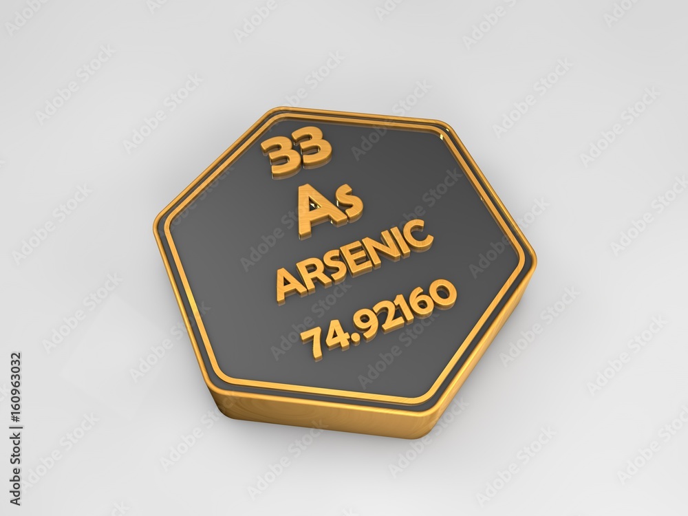 Arsenic - Ar - chemical element periodic table hexagonal shape 3d render