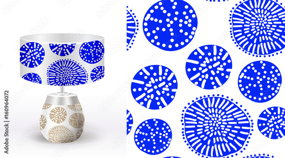 Obraz premium A set of summer seamless unique abstract hand-drawn patterns, demonstrated on textile lampshades. Can be used for embroidery, print or silkscreen on fabric.
