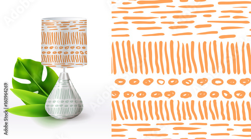 A set of summer seamless unique abstract hand-drawn patterns,, demonstrated on textile lampshades. Can be used for embroidery, print or silkscreen on fabric.