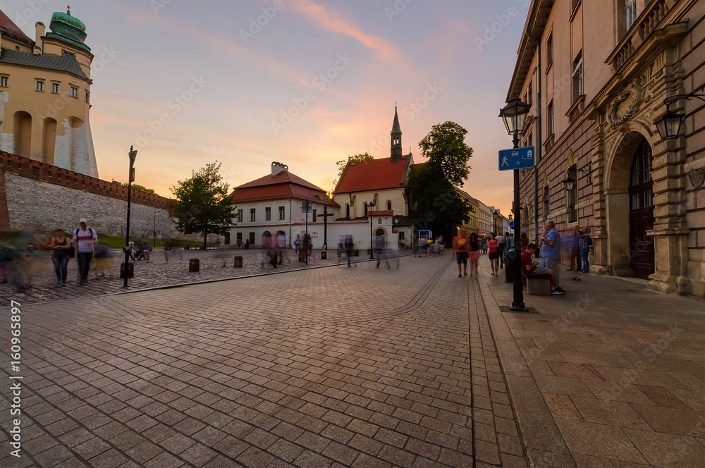 The street near Wawel Castle in old town of Krakow