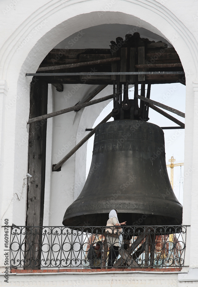 Large bell. Belfry of the Uspensky Cathedral. Rostov Great town, Yaroslavl region, Russia