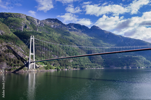 Hardanger Bridge across the Eidfjorden branch of Hardangerfjorden in Hordaland county, Norway. The main span is one of the longest suspension bridge spans in the world (1,310 meters).
