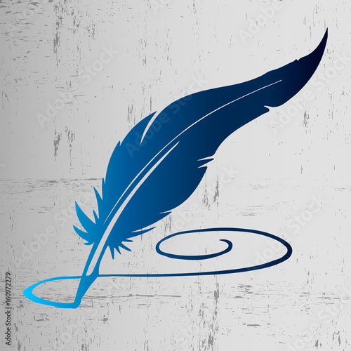 Blue gradient pen writer on gray grunge background in scratches. Idea for a poster for a book club