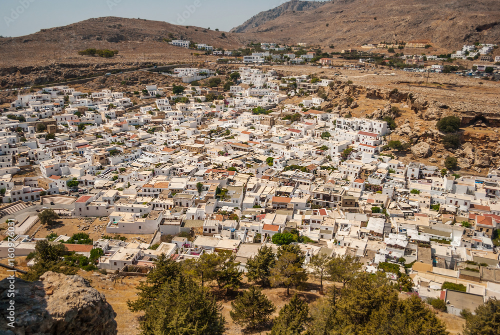 Lindos village during hot summer day, Rhodes Island, Greece