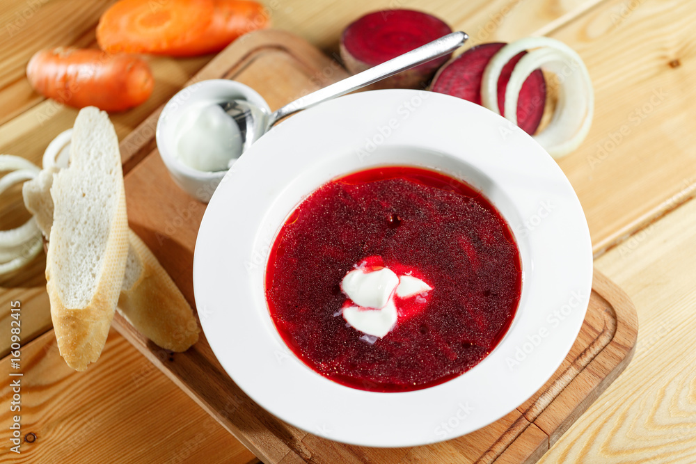 ukrainian and russian red-beet soup borscht with garlic and sour cream ukrainian and russian red-beet soup borscht with garlic and sour cream