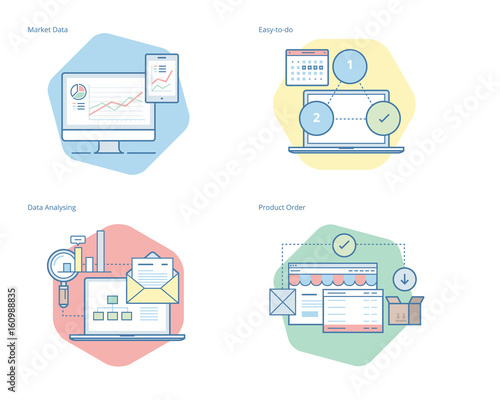Set of concept line icons for business, management, marketing, e-commerce and shopping. UI/UX kit for web design, applications, mobile interface, infographics and print design. 