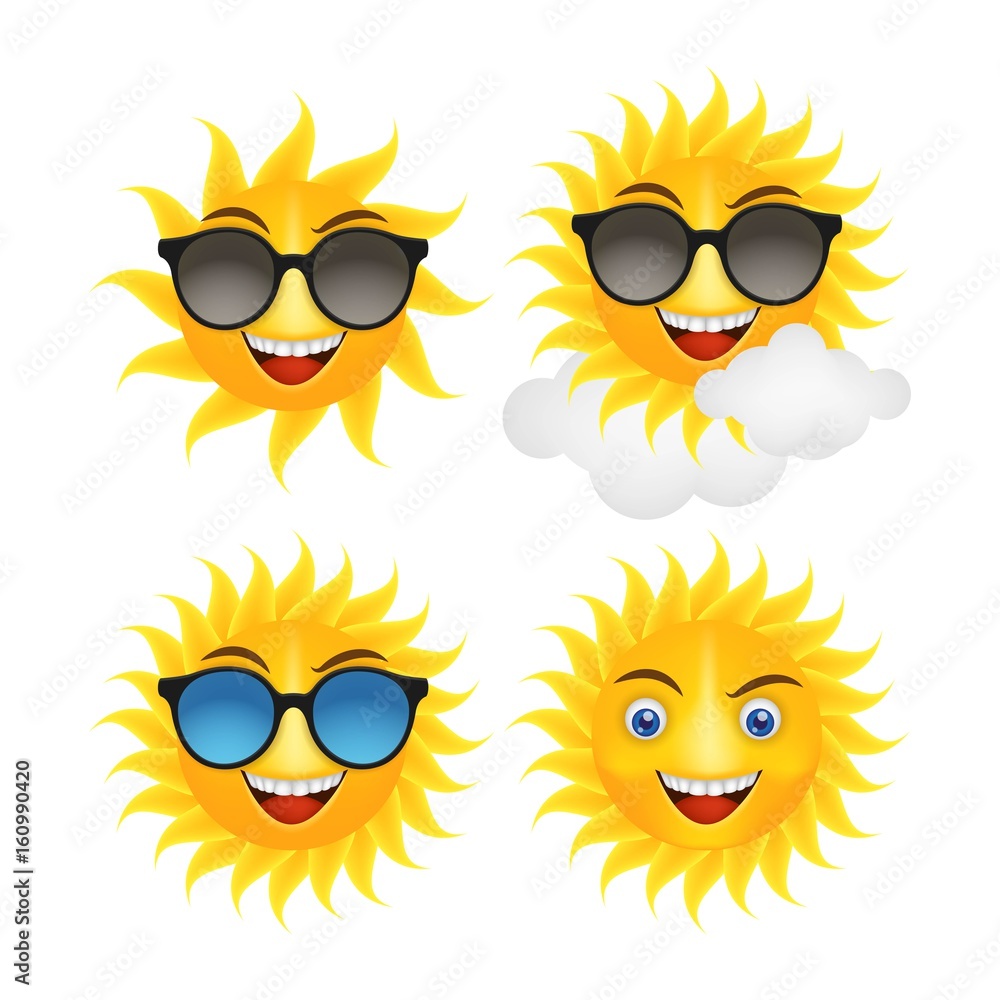 Set of realistic smiling sun 