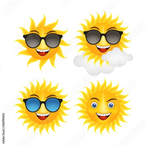 Set of realistic smiling sun 