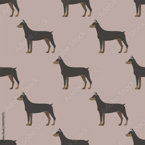 Funny cartoon doberman dog character bread seamless pattern puppy pet animal doggy vector illustration.